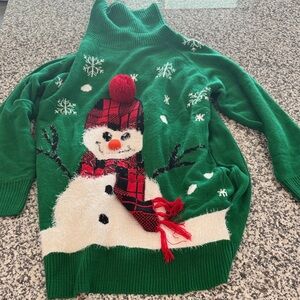Tipsy Elves Green Snowman Turtleneck Sweater